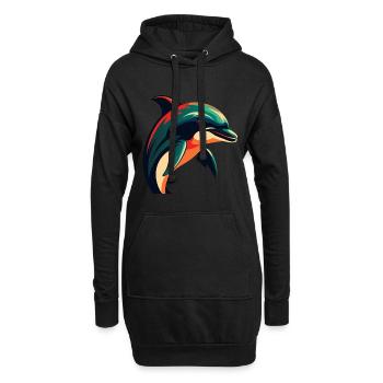 Delphin Cartoon Figur Buntes Haustier Tier - Hoodie-Kleid - Schwarz - Vorne
