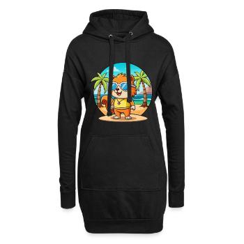 Écureuil Drôle Dessin Animé Plage Été Lunettes de soleil - Sweat-shirt à capuche long Femme - noir - Devant
