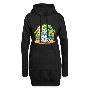 Katze Lustige Cartoon Sommer Strand Sonnenbrille - Hoodie-Kleid - Schwarz - Vorne