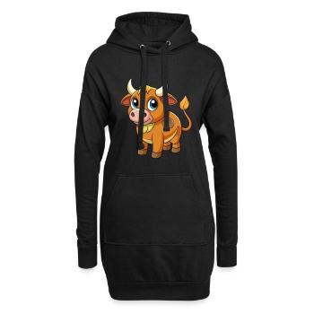 Taureau mignon mascotte personnage de dessin animé Kawaii - Sweat-shirt à capuche long Femme - noir - Devant