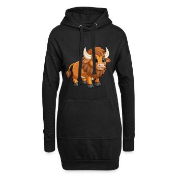 Bison Niedliche Maskottchen Zeichentrickfigur Kawaii - Hoodie-Kleid - Schwarz - Vorne