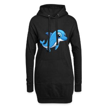 Delfin Niedliche Maskottchen Zeichentrickfigur Kawaii - Hoodie-Kleid - Schwarz - Vorne