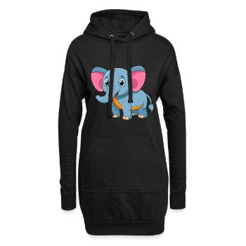 Elefant Niedliche Maskottchen Zeichentrickfigur Kawaii - Hoodie-Kleid - Schwarz - Vorne