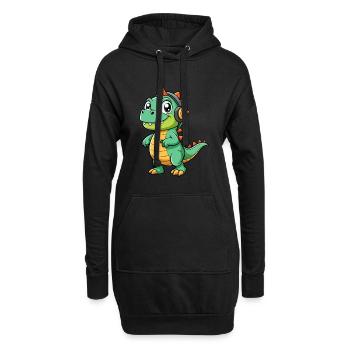 Dinosaurier Lustige Cartoon Figur Kopfhörer Musik - Hoodie-Kleid - Schwarz - Vorne