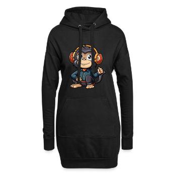 Chimpanzé drôle dessin animé personnage casque musique - Sweat-shirt à capuche long Femme - noir - Devant