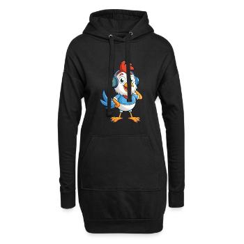 poulet drôle dessin animé personnage casque musique - Sweat-shirt à capuche long Femme - noir - Devant