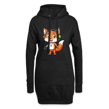 Fuchs Lustige Zeichentrickfigur Kopfhörer Musik - Hoodie-Kleid - Schwarz - Vorne