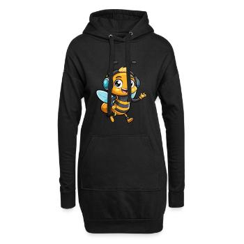 Bee Funny Cartoon Character Musique de casque - Sweat-shirt à capuche long Femme - noir - Devant
