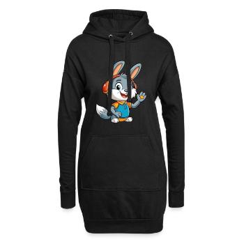 Kaninchen Lustige Cartoon Figur Kopfhörer Musik - Hoodie-Kleid - Schwarz - Vorne