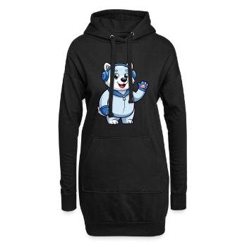 Ours polaire Funny Cartoon Character Casquette Musique - Sweat-shirt à capuche long Femme - noir - Devant