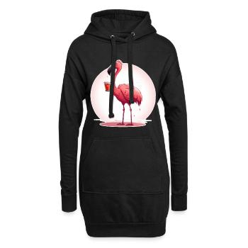 Flamingo trinkt Kaffee - Hoodie-Kleid - Schwarz - Vorne