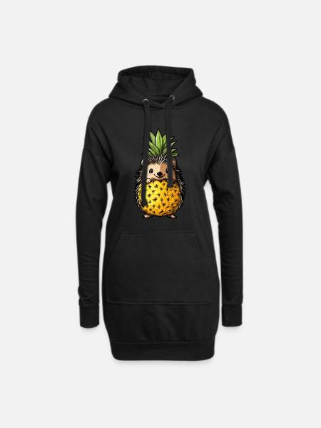Hérisson ananas - Sweat-shirt à capuche long Femme - noir