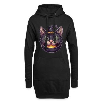 Chat Chaudron Chat Sorcière Halloween - Sweat-shirt à capuche long Femme - noir - Devant