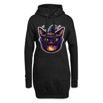 Chat Chaudron Chat Sorcière Halloween - Sweat-shirt à capuche long Femme - noir - Devant