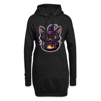 Chat Chaudron Chat Sorcière Halloween - Sweat-shirt à capuche long Femme - noir - Devant