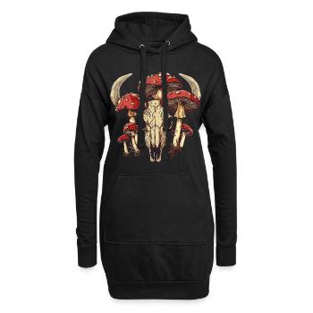 Schädel Pilze Naturmotiv - Hoodie-Kleid - Schwarz - Vorne