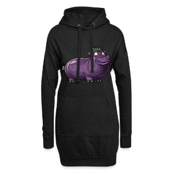 Hippopotame aubergine drôle de motif animal et végétal - Sweat-shirt à capuche long Femme - noir - Devant