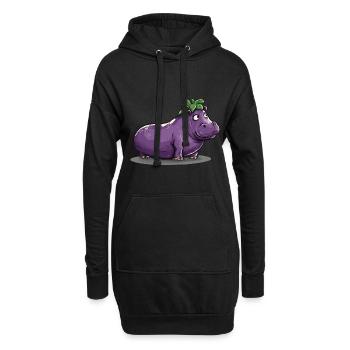 Hippopotame aubergine drôle de motif animal et végétal - Sweat-shirt à capuche long Femme - noir - Devant