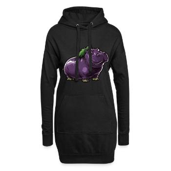 Hippopotame aubergine drôle de motif animal et végétal - Sweat-shirt à capuche long Femme - noir - Devant