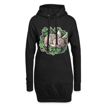 Lapin endormi en trèfle motif de Pâques - Sweat-shirt à capuche long Femme - noir - Devant