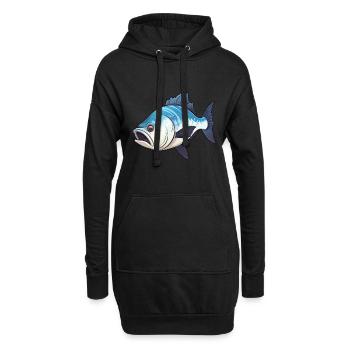 Heilbutt Fischmotiv Perfekt für Angler - Hoodie-Kleid - Schwarz - Vorne