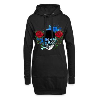 Totenkopf Skull Totenschädel Rosen Blumen Splash - Hoodie-Kleid - Schwarz - Vorne