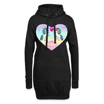 Einhorn Paar Herz Liebe Valentinstag 2022 - Hoodie-Kleid - Schwarz - Vorne