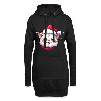 Chat Noël Noël Chat Mignon Dessin Animé - Sweat-shirt à capuche long Femme - noir - Devant