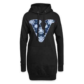 Buchstabe V Schneeflocken - Hoodie-Kleid - Schwarz - Vorne