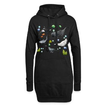 Wale, Fische und Ozean, Wassersport, Meerestiere - Hoodie-Kleid - Schwarz - Vorne