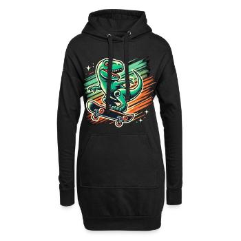 Dino-Skater: Extremer T-Rex - Hoodie-Kleid - Schwarz - Vorne