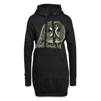 Graue Eule - Hoodie-Kleid - Schwarz - Vorne