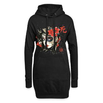 japonais Damon Anime face Skull devil oni T Shirt - Sweat-shirt à capuche long Femme - noir - Devant