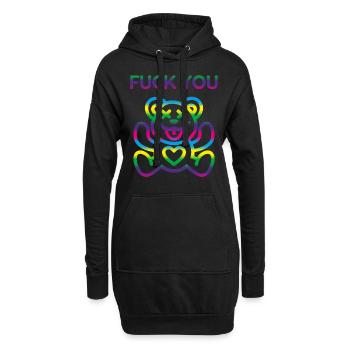 Niedlicher Regenbogen Teddybär F*ck You - Hoodie-Kleid - Schwarz - Vorne