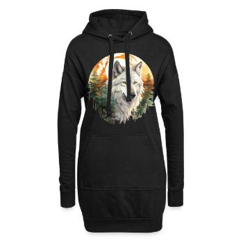 Wolf Wolfskopf Natur Wildnis Wald Bäume Kunst - Hoodie-Kleid - Schwarz - Vorne