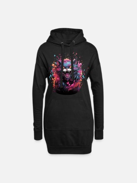 Böse Miezekatze bunt - Hoodie-Kleid - Schwarz