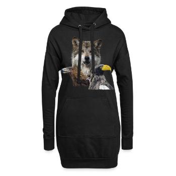 Wolf und Adler - Hoodie-Kleid - Schwarz - Vorne