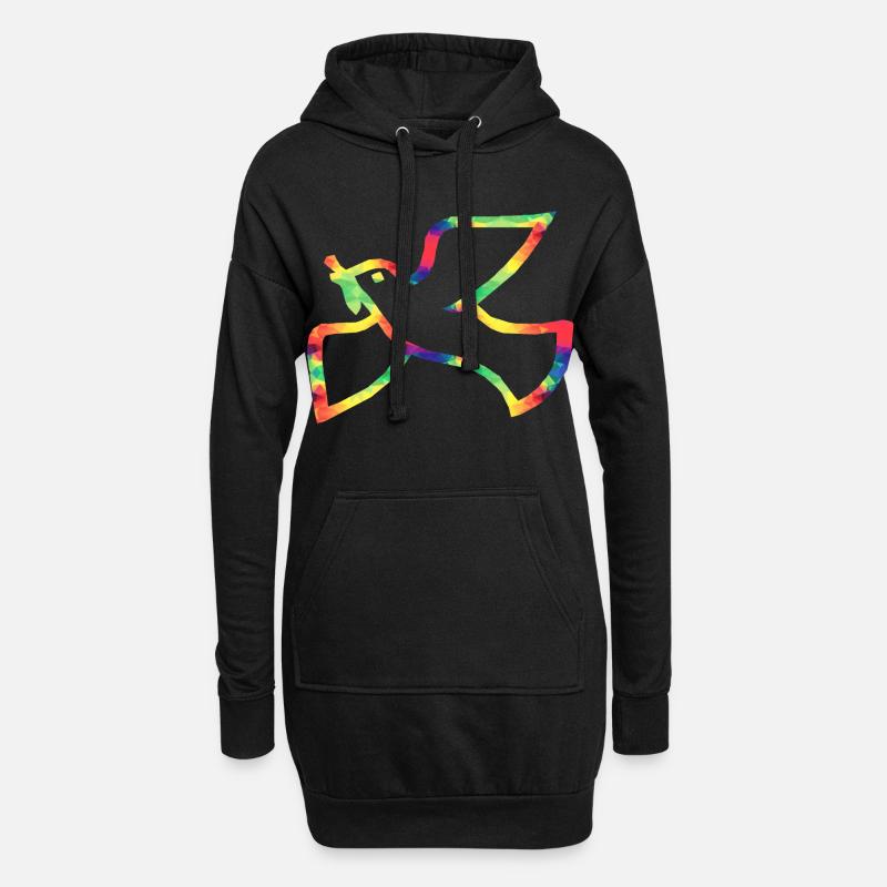Bunte Friedenstaube - Hoodie-Kleid - Schwarz