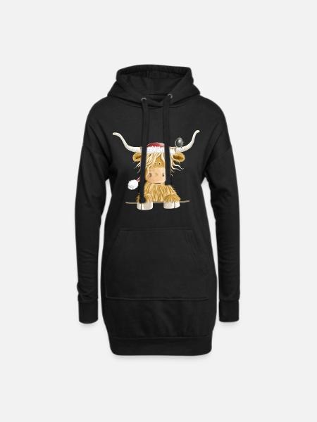 Scottish Highland Cattle Christmas Gift - Hoodie Dress - black