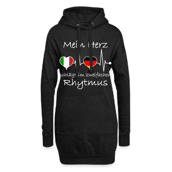 Italien Deutschland Flagge Herzschlag - Hoodie-Kleid - Schwarz - Vorne