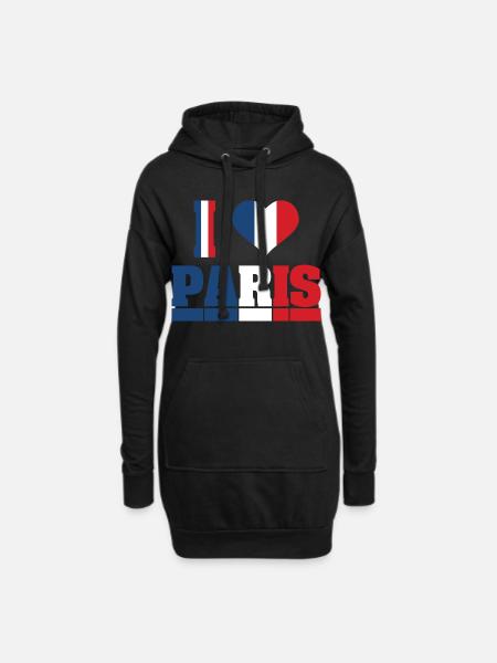 I love paris j’aime Paris France - Sweat-shirt à capuche long Femme - noir