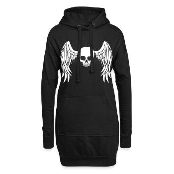 Crâne ailé blanc - Sweat-shirt à capuche long Femme - noir - Devant
