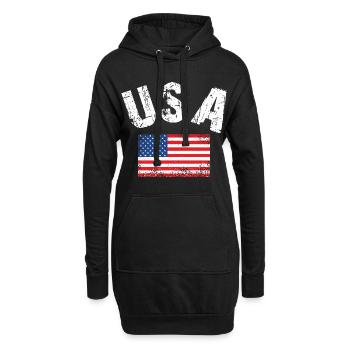 USA Flagge - Hoodie-Kleid - Schwarz - Vorne