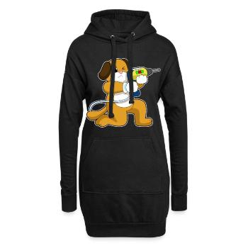 Hund Handwerker Bohrmaschine Handwerk - Hoodie-Kleid - Schwarz - Vorne