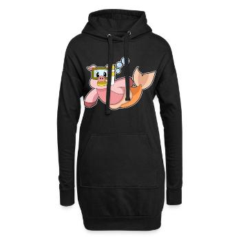 Schwein Taucher Schnorchel Tauchen - Hoodie-Kleid - Schwarz - Vorne