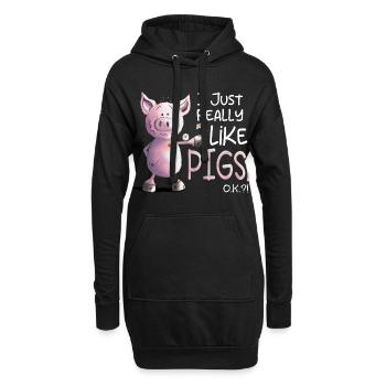J’aime vraiment les cochons cochon - Sweat-shirt à capuche long Femme - noir - Devant