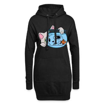 Das Kätzchen und der Fisch - Hoodie-Kleid - Schwarz - Vorne