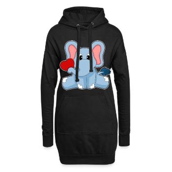 Elefant Herz - Hoodie-Kleid - Schwarz - Vorne