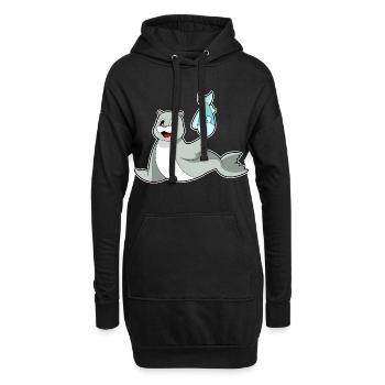 Poisson phoque - Sweat-shirt à capuche long Femme - noir - Devant