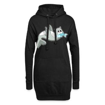 Poisson phoque - Sweat-shirt à capuche long Femme - noir - Devant